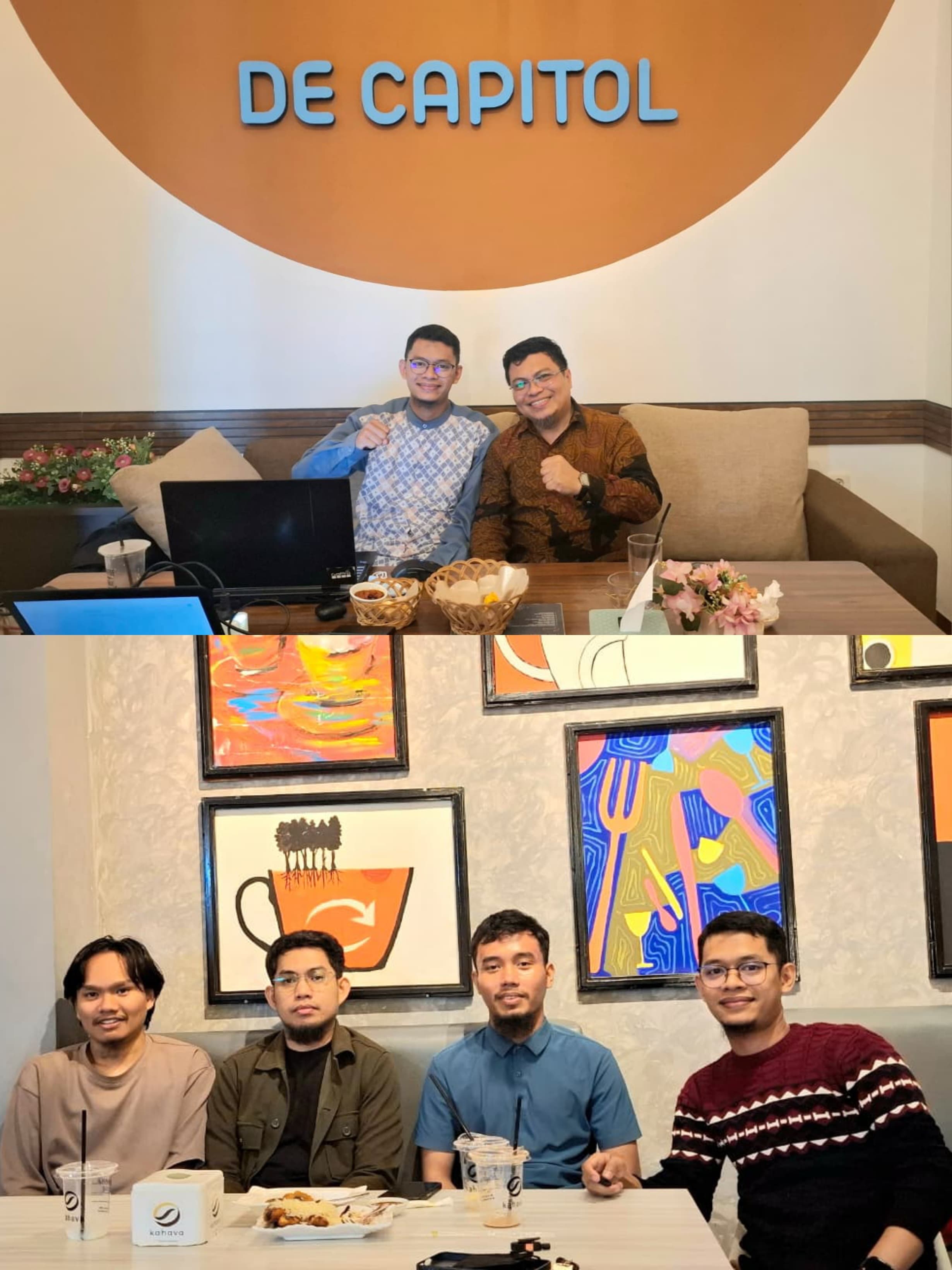 Kelompok profesional muda yang beragam sedang berdiskusi di perpustakaan modern